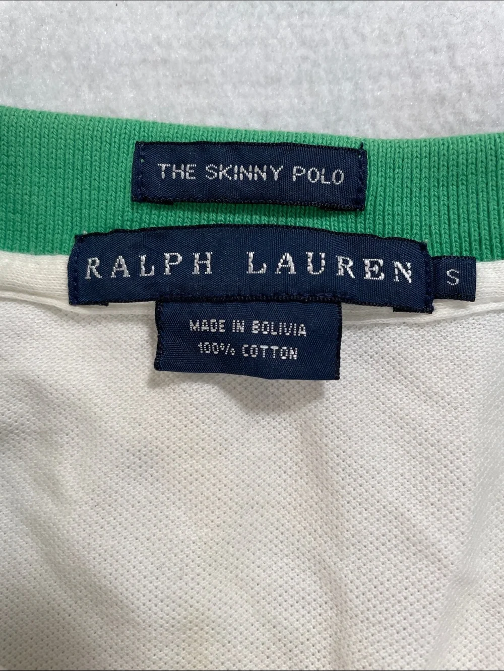 Ralph Lauren White Polo with Green Ribbed Neck